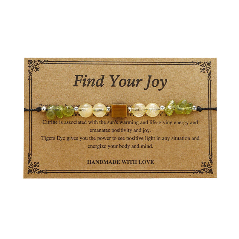 Foviel Find Your Joy Peridot Citrine Tiger Eye Peace Rope Bracelet