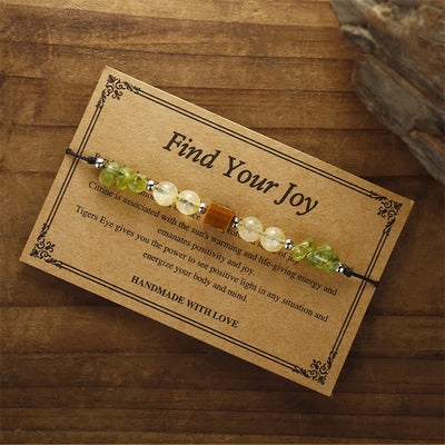 Foviel Find Your Joy Peridot Citrine Tiger Eye Peace Rope Bracelet