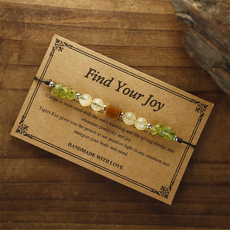 Foviel Find Your Joy Peridot Citrine Tiger Eye Peace Rope Bracelet