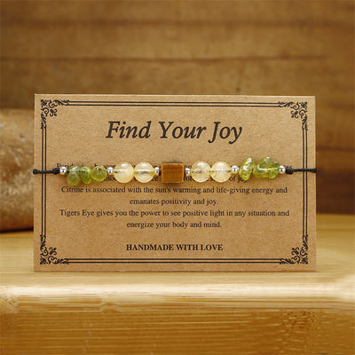 Foviel Find Your Joy Peridot Citrine Tiger Eye Peace Rope Bracelet