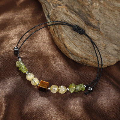Foviel Find Your Joy Peridot Citrine Tiger Eye Peace Rope Bracelet
