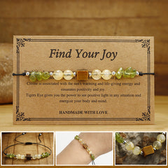 Foviel Find Your Joy Peridot Citrine Tiger Eye Peace Rope Bracelet