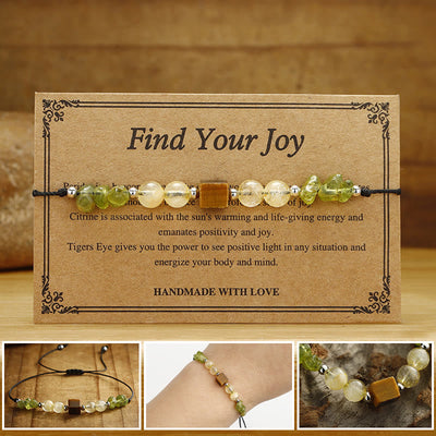 Foviel Find Your Joy Peridot Citrine Tiger Eye Peace Rope Bracelet