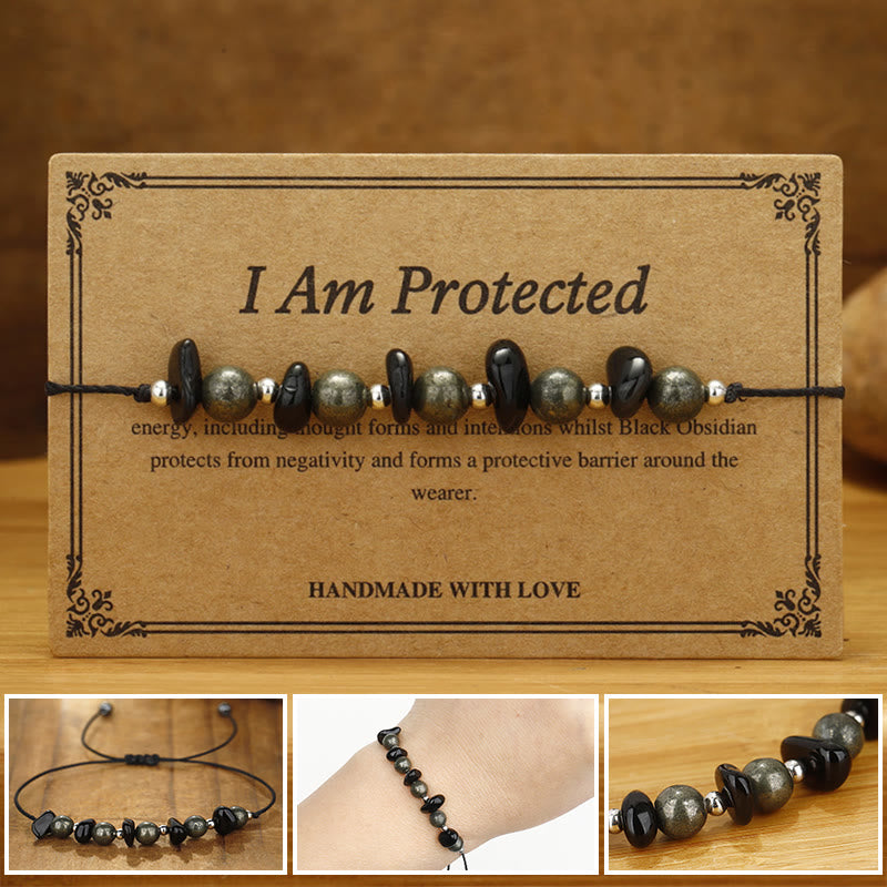 Foviel Ich bin Protected Iron Pyrite Schwarze Obsidian Erfüllung Armband