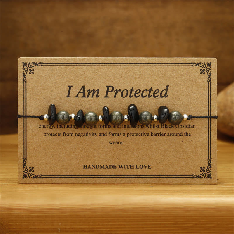 Foviel Ich bin Protected Iron Pyrite Schwarze Obsidian Erfüllung Armband