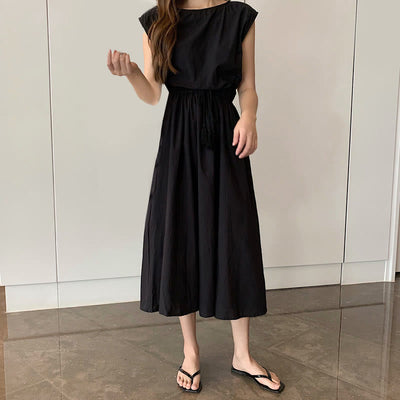Buddha Stones Casual Eastic Waist Drawstring Design Short Sleeve Midi Dress - Black - US8-10，UK/AU12-14，EU40-42 (2XL) - image 12