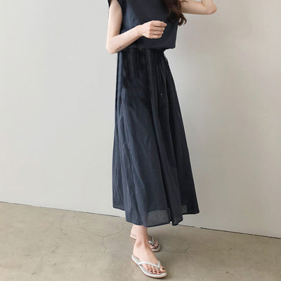 Buddha Stones Casual Eastic Waist Drawstring Design Short Sleeve Midi Dress - image 20