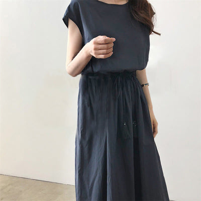Buddha Stones Casual Eastic Waist Drawstring Design Short Sleeve Midi Dress - image 22