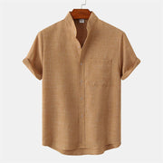 Foviel Summer Men's Button Plain Short Sleeve Shirt With Pocket