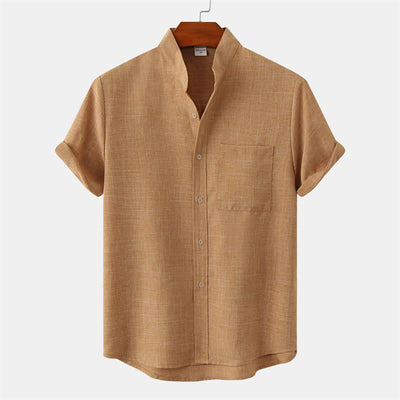 Foviel Summer Men's Button Plain Short Sleeve Shirt With Pocket