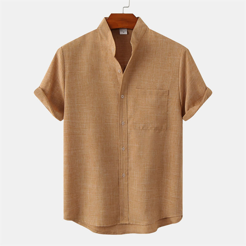 Foviel Summer Men's Button Plain Short Sleeve Shirt With Pocket
