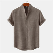 Foviel Summer Men's Button Plain Short Sleeve Shirt With Pocket