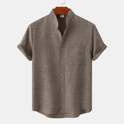 Foviel Summer Men's Button Plain Short Sleeve Shirt With Pocket