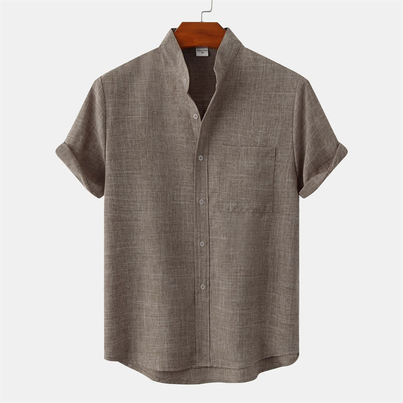 Foviel Summer Men's Button Plain Short Sleeve Shirt With Pocket