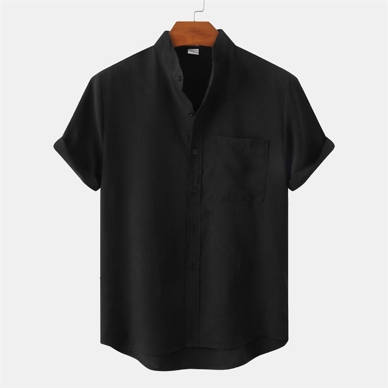 Foviel Summer Men's Button Plain Short Sleeve Shirt With Pocket