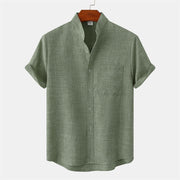 Foviel Summer Men's Button Plain Short Sleeve Shirt With Pocket