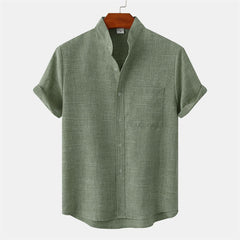 Foviel Summer Men's Button Plain Short Sleeve Shirt With Pocket