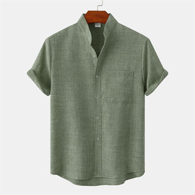 Foviel Summer Men's Button Plain Short Sleeve Shirt With Pocket