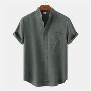 Foviel Summer Men's Button Plain Short Sleeve Shirt With Pocket