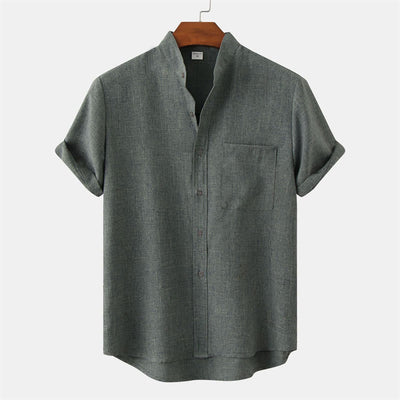 Foviel Summer Men's Button Plain Short Sleeve Shirt With Pocket