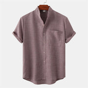 Foviel Summer Men's Button Plain Short Sleeve Shirt With Pocket