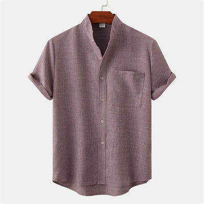 Foviel Summer Men's Button Plain Short Sleeve Shirt With Pocket