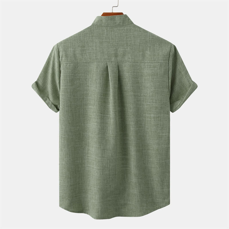 Foviel Summer Men's Button Plain Short Sleeve Shirt With Pocket