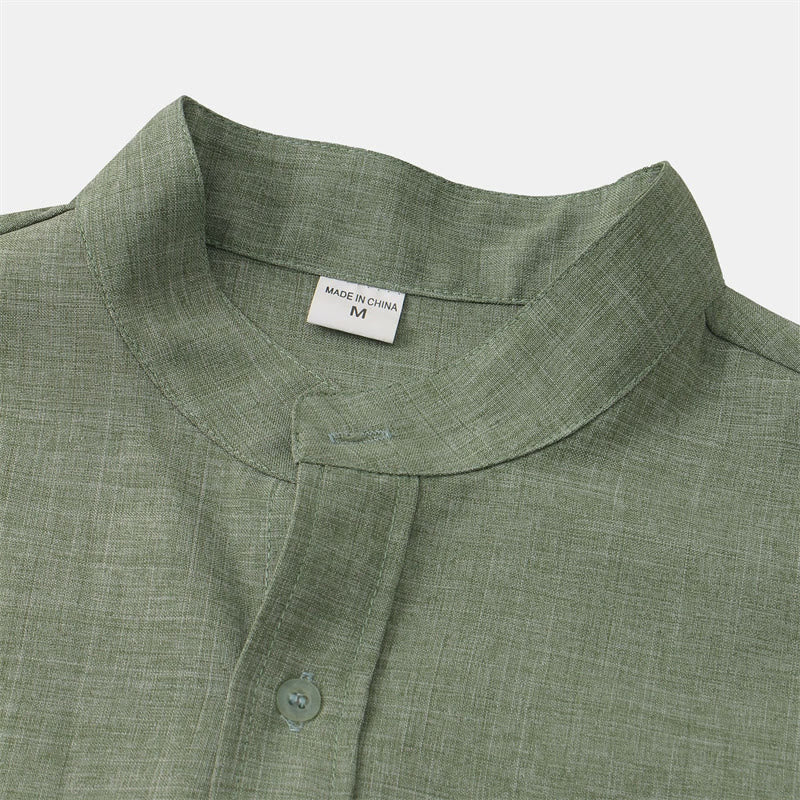 Foviel Summer Men's Button Plain Short Sleeve Shirt With Pocket