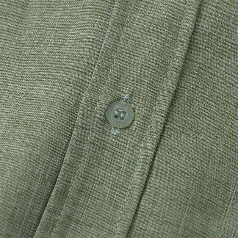 Foviel Summer Men's Button Plain Short Sleeve Shirt With Pocket