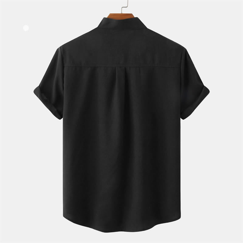 Foviel Summer Men's Button Plain Short Sleeve Shirt With Pocket