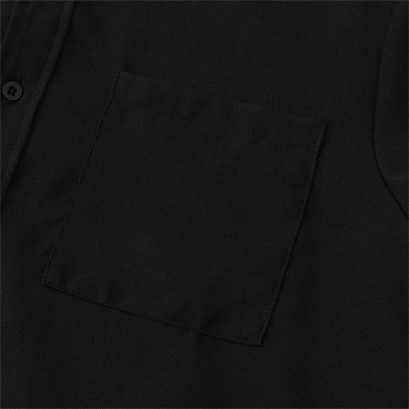 Foviel Summer Men's Button Plain Short Sleeve Shirt With Pocket