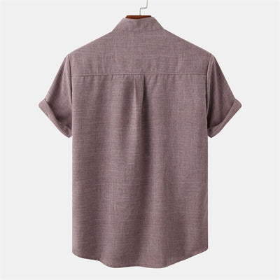 Foviel Summer Men's Button Plain Short Sleeve Shirt With Pocket