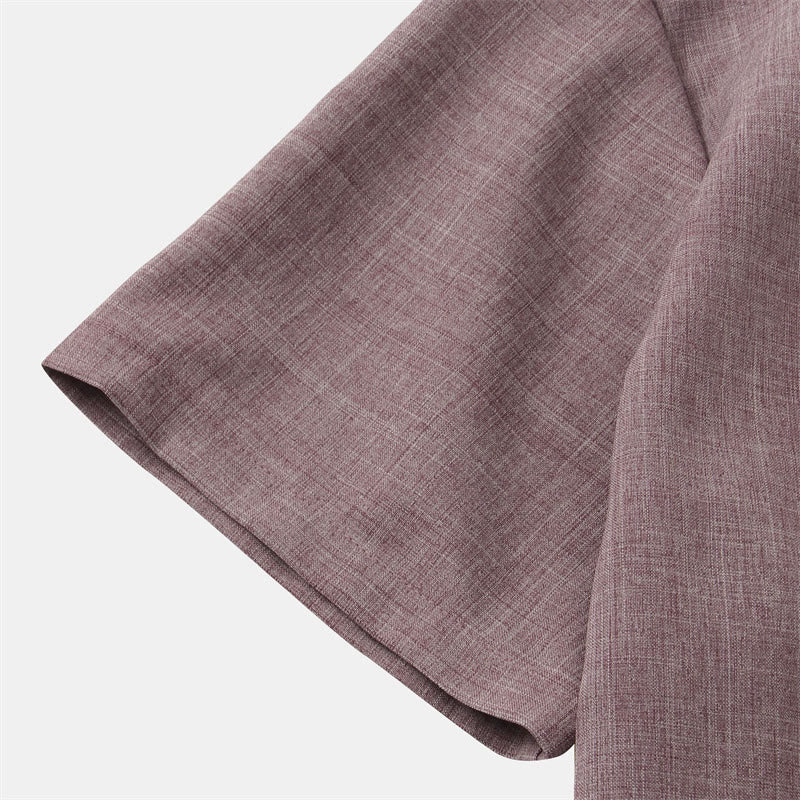 Foviel Summer Men's Button Plain Short Sleeve Shirt With Pocket