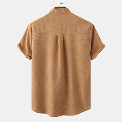 Foviel Summer Men's Button Plain Short Sleeve Shirt With Pocket