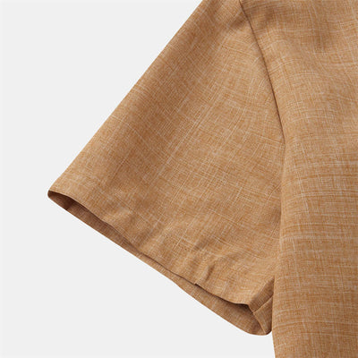 Foviel Summer Men's Button Plain Short Sleeve Shirt With Pocket