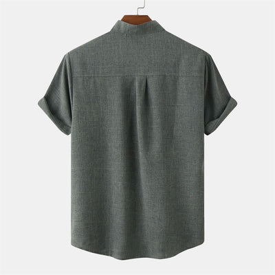 Foviel Summer Men's Button Plain Short Sleeve Shirt With Pocket