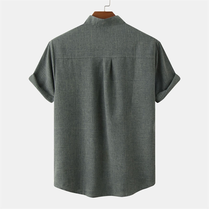 Foviel Summer Men's Button Plain Short Sleeve Shirt With Pocket