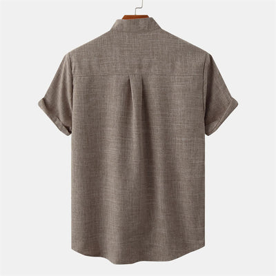 Foviel Summer Men's Button Plain Short Sleeve Shirt With Pocket