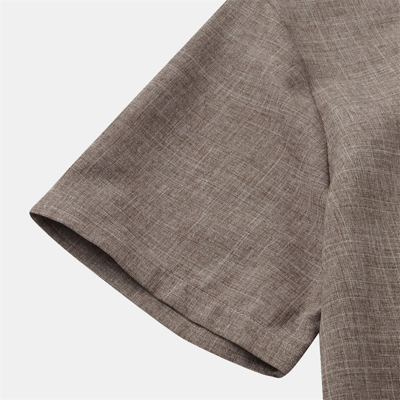 Foviel Summer Men's Button Plain Short Sleeve Shirt With Pocket
