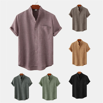 Foviel Summer Men's Button Plain Short Sleeve Shirt With Pocket