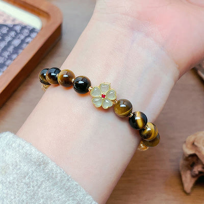 Bracelet Foviel à perles de fleur et clochette en œil de tigre naturel et citrine pour le courage