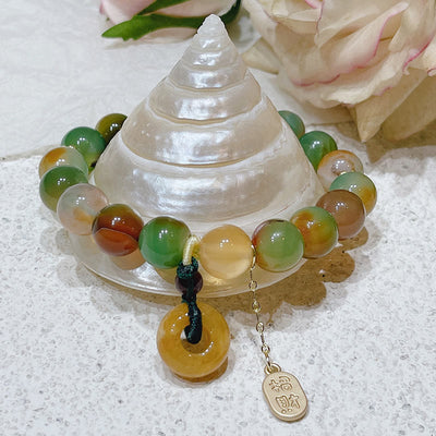 Buddha Stones "May Balance and Safety Be With You"Peacock Agate Bracelet Includes Gift Message Card - image 3
