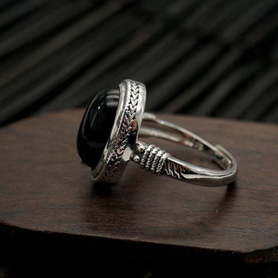 Foviel Natural Black Onyx Adjustable Protection Ring
