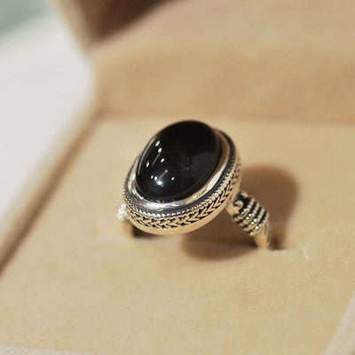 Foviel Natural Black Onyx Adjustable Protection Ring