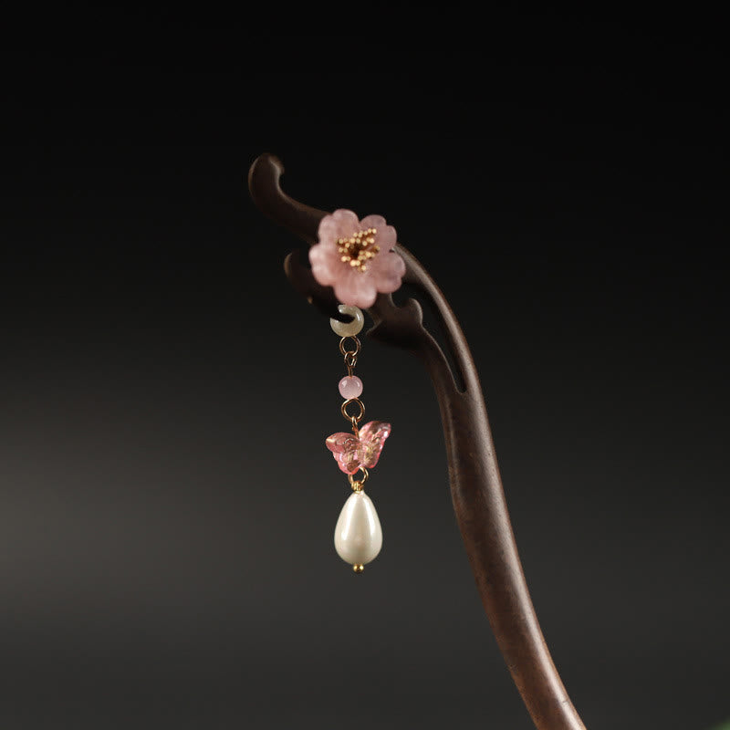 Foviel Ebony Flower Butterfly Blessing Hairpin