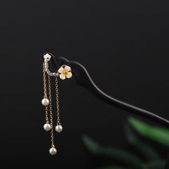 Foviel Ebony Shell Flower Pearl Tassel Blessing Hairpin