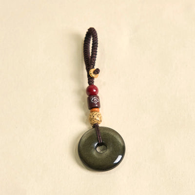 Porte-clés boucle de paix en obsidienne dorée naturelle Foviel pour renforcer la vitalité