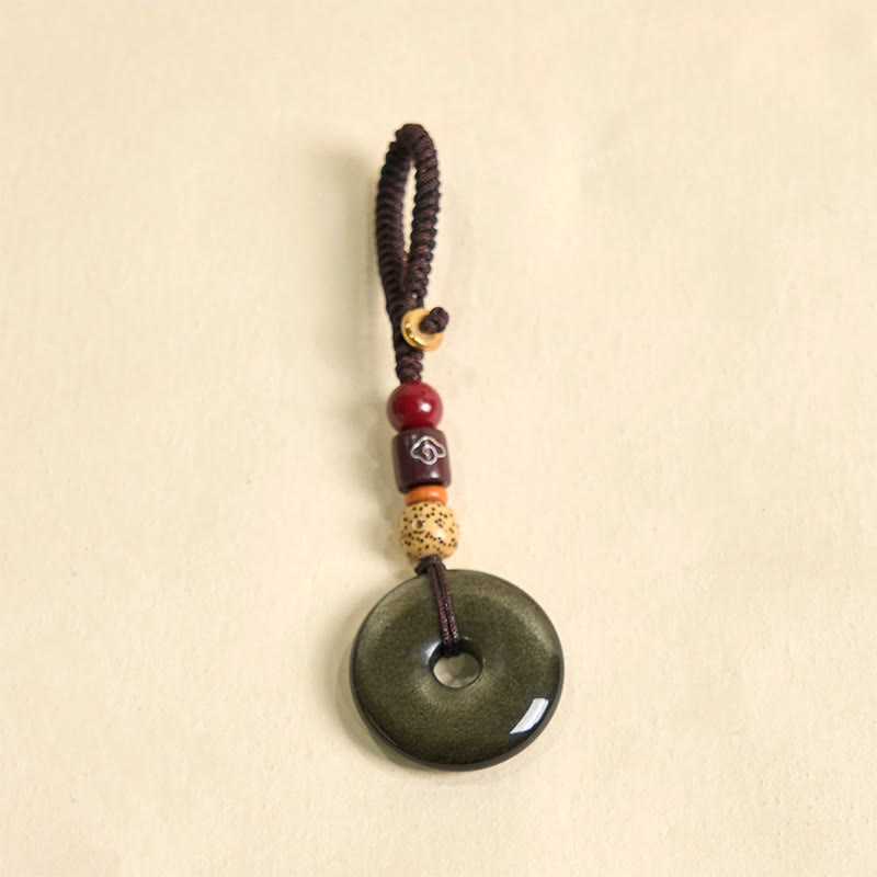 Porte-clés boucle de paix en obsidienne dorée naturelle Foviel pour renforcer la vitalité