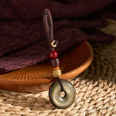 Porte-clés boucle de paix en obsidienne dorée naturelle Foviel pour renforcer la vitalité