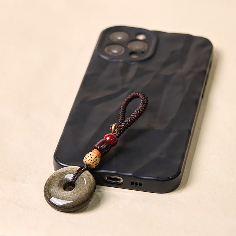 Porte-clés boucle de paix en obsidienne dorée naturelle Foviel pour renforcer la vitalité